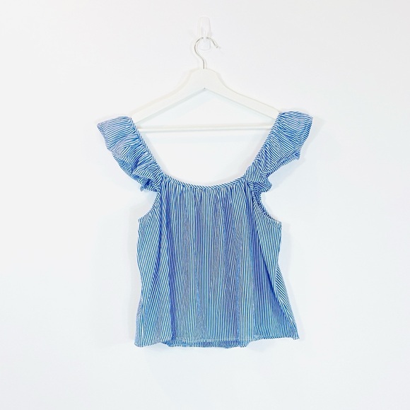 Zara Frilly Strap Blue Striped Cotton Top - Picture 2 of 4